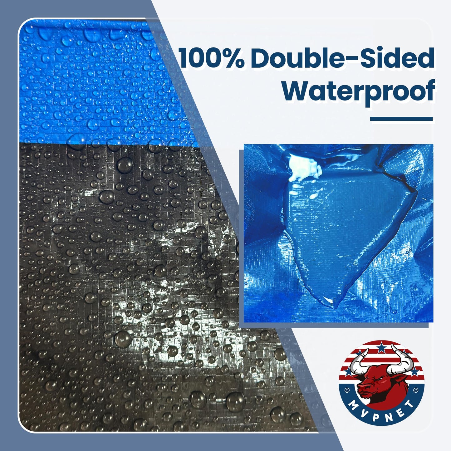 Tarp 6x6 Waterproof 7mil Blue/Black Multipurpose Tarps Uv Resistant Outdoor Tarp for Camping, Rooftops, Yards, Pools, Vehicles, Boats by-MVPNET