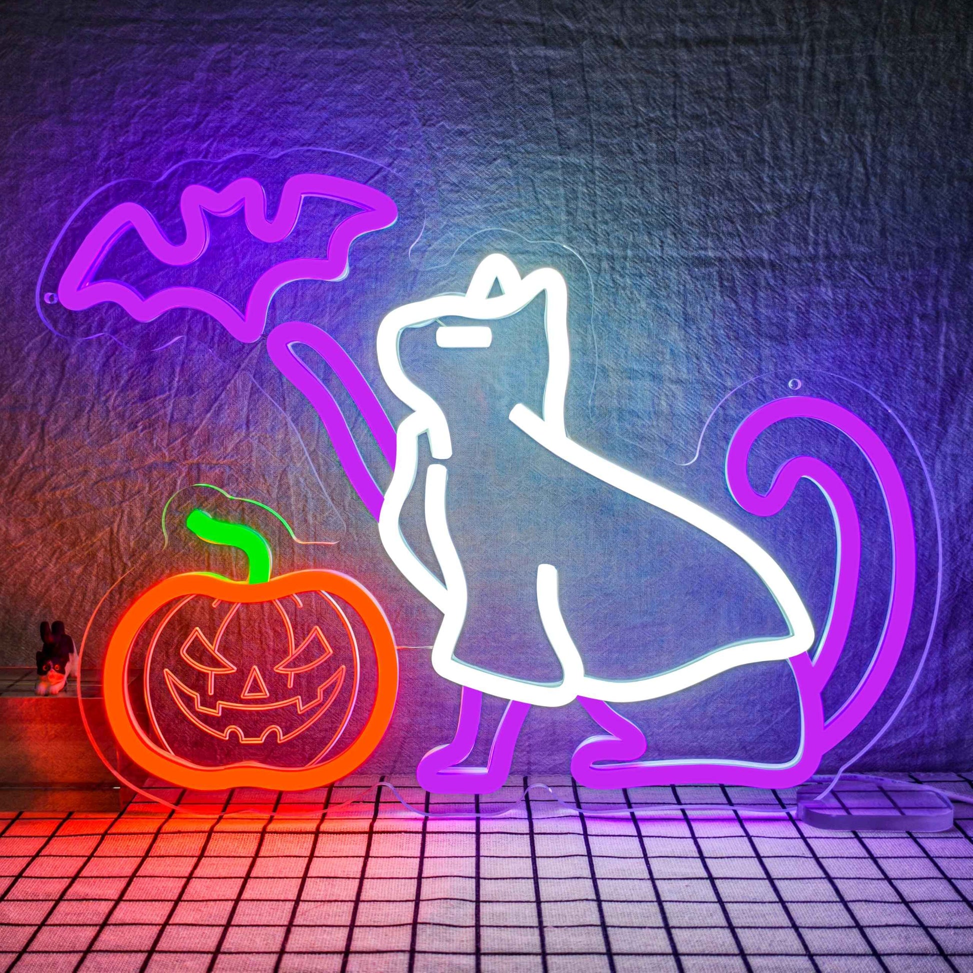 Halloween Neon Sign for Wall Decor Dimmable Ghost Cat Neon Light USB Powered Pumpkin Neon Sign Happy Halloween Neon Light for Bedroom Men Cave Home Halloween Party