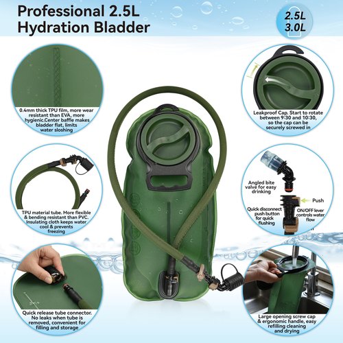 MARCHWAY Lightweight Hydration Backpack with Vest Style Straps & 2.5L TPU Water Bladder, Versatile Sleek Multi-Pocket Pack for Hiking, Cycling, Running, Backpacking, Travel (Green)