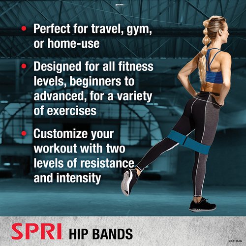 SPRI Hip Bands 2-Pack - Resistance Band Kit Set with 2 Levels of Resistance - Exercise Bands for Lower Body Strength Training and Endurance - Versatile Fitness Tool - Light & Medium Resistance Bands
