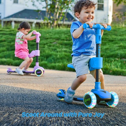 JOVA ZIFFY 2-in-1 Toddler Scooter - Foldable Light-Up Design for Kids 3-12 | Adjustable Height, Anti-Slip Deck