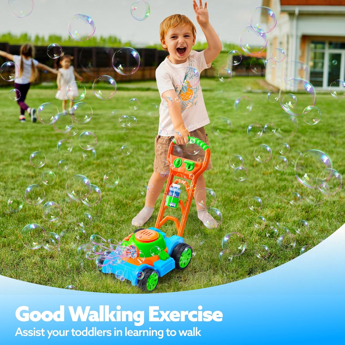 SLOOSH Bubble Lawn Mower - Spill-Proof Bubble Machine for Toddler Gardening Play | Blue, Ages 1-3