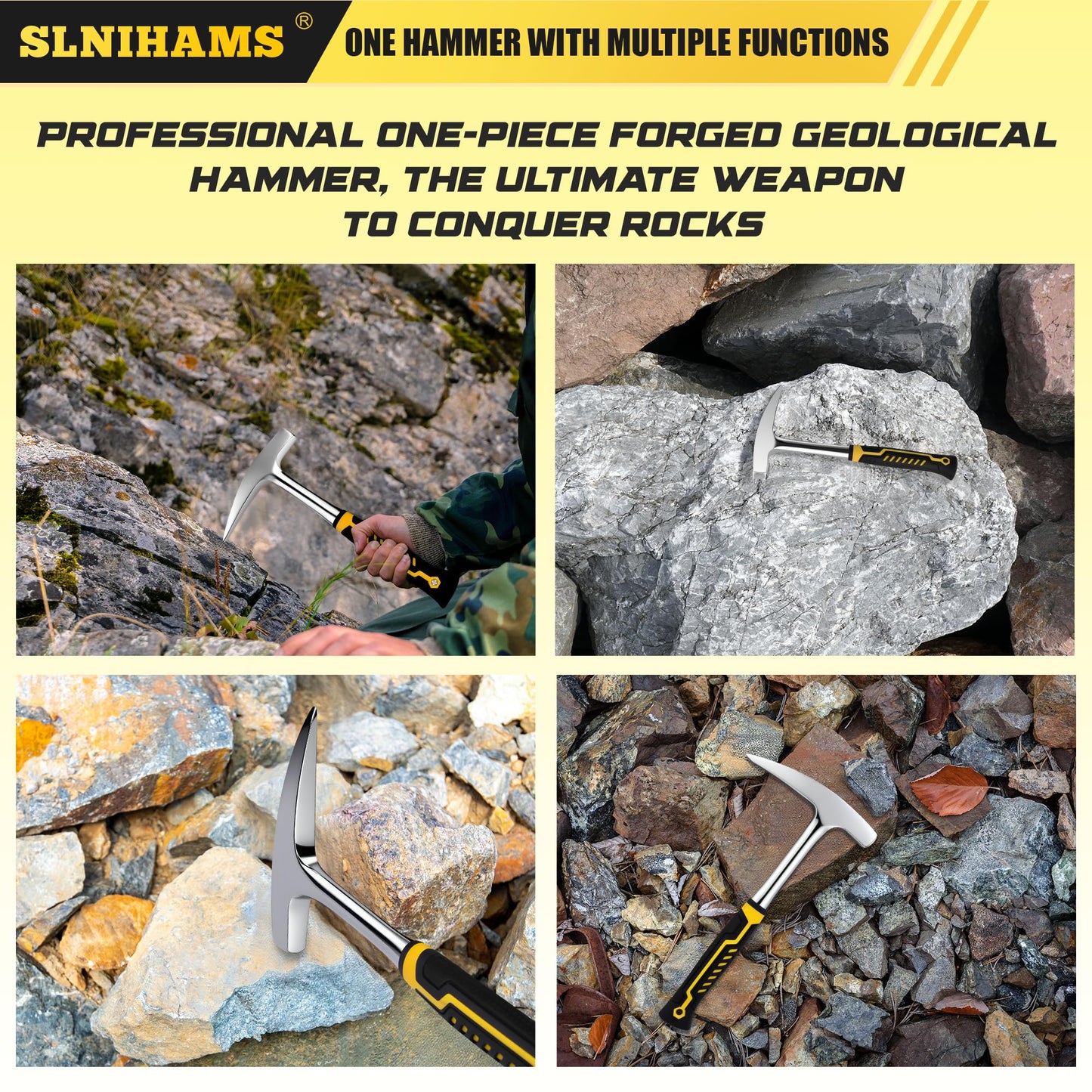 SLNIHAMS 22oz Rock Pick Hammer – One-Piece Forged Geology Hammer with Pointed Tip & Anti-Vibration Grip – Ideal for Rockhounding, Fossil Hunting, and Masonry Work