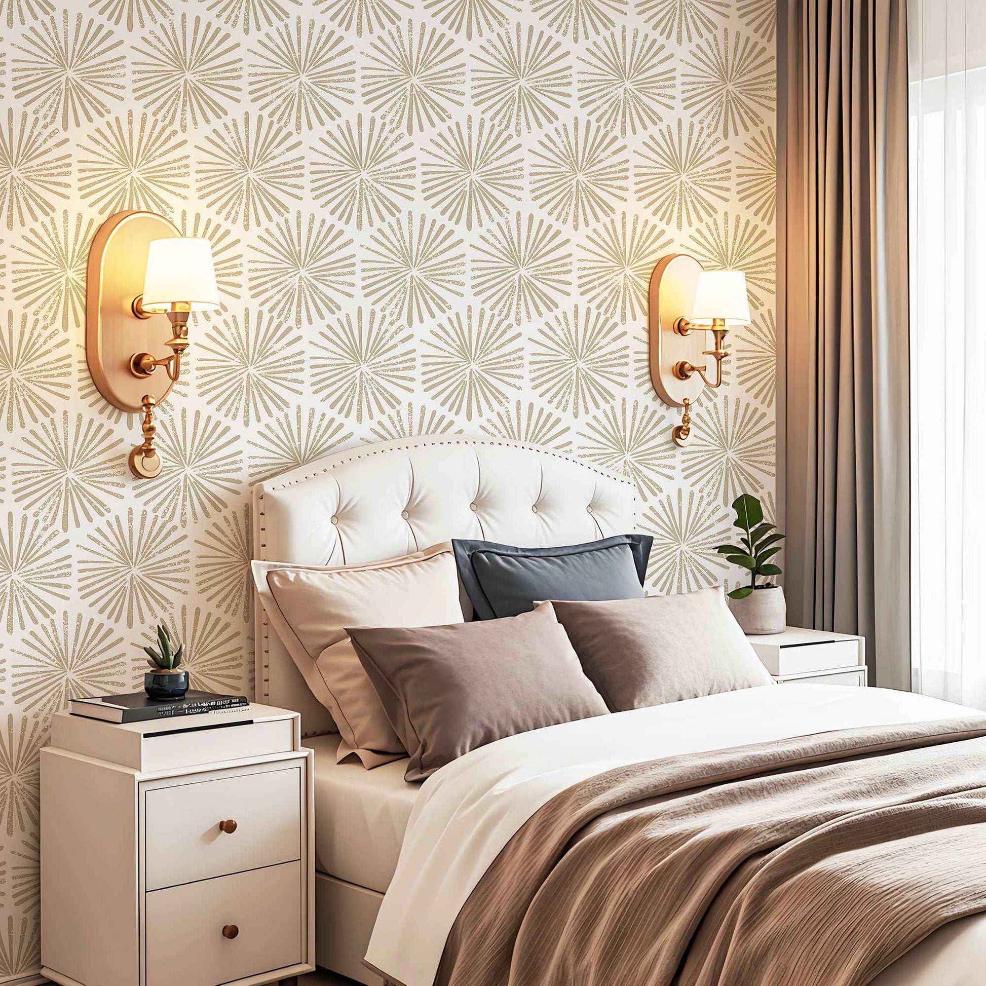 Safiyya 196"x17.3"Peel and Stick Wallpaper Boho Beige Contact Paper Peel and Stick Wall Paper Removable Wallpaper for Bedroom Covering Vinyl Rolls