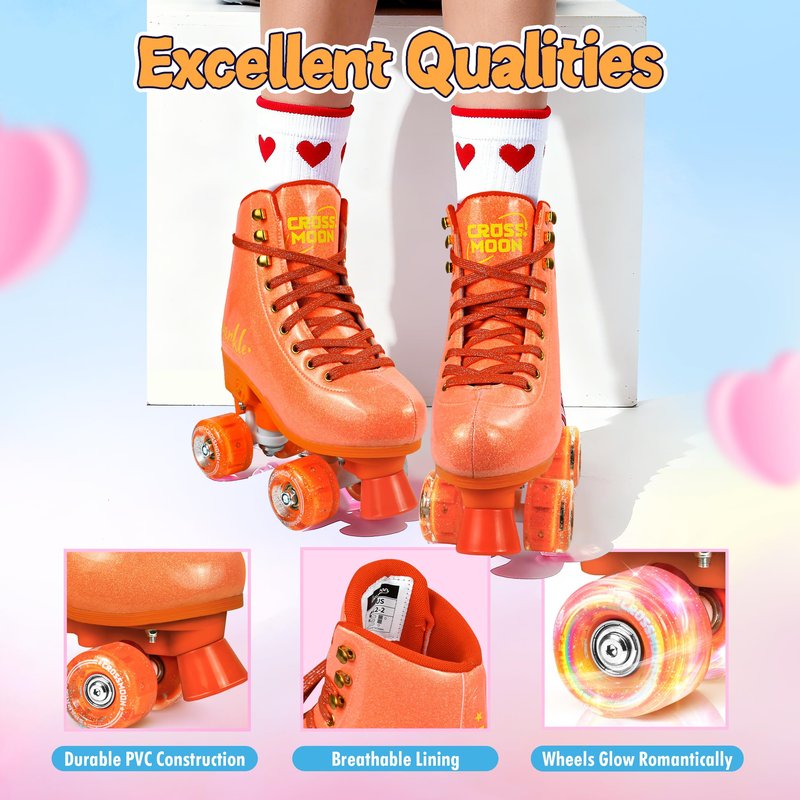 Active Girls' Adjustable Roller Skate, Sleek Design, Premium PU Leather Scuff-Resistant Easy to Clean, Gift for Girls Kids (Orange, Medium (3-6))