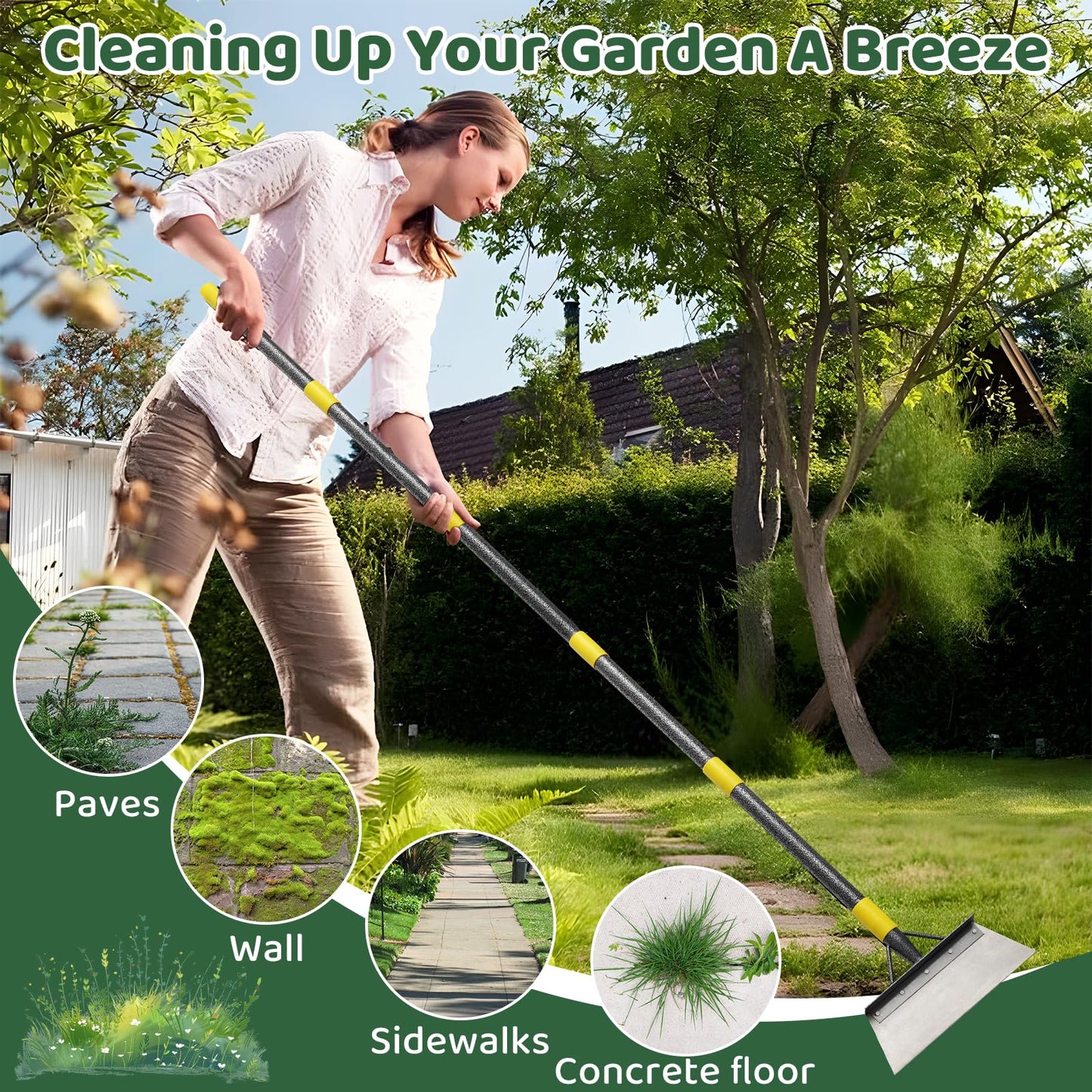 Garden Flat Shovel, Weeding Tool, 60 Inch Multifunctional Garden Cleaning Shovels, Heavy Duty Floor Scrapers Long Handle,Metal Weeding Scraper for Lawn Edging, Ice Scraper, Snow Shovel