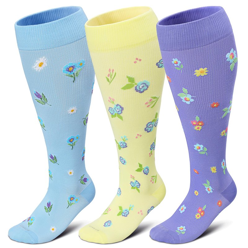 LEVSOX Wide Calf Compression Socks for Women Men Plus Size 15-20 mmHg Extra Large Knee High Support Sock for Nurses Pregnant Travel