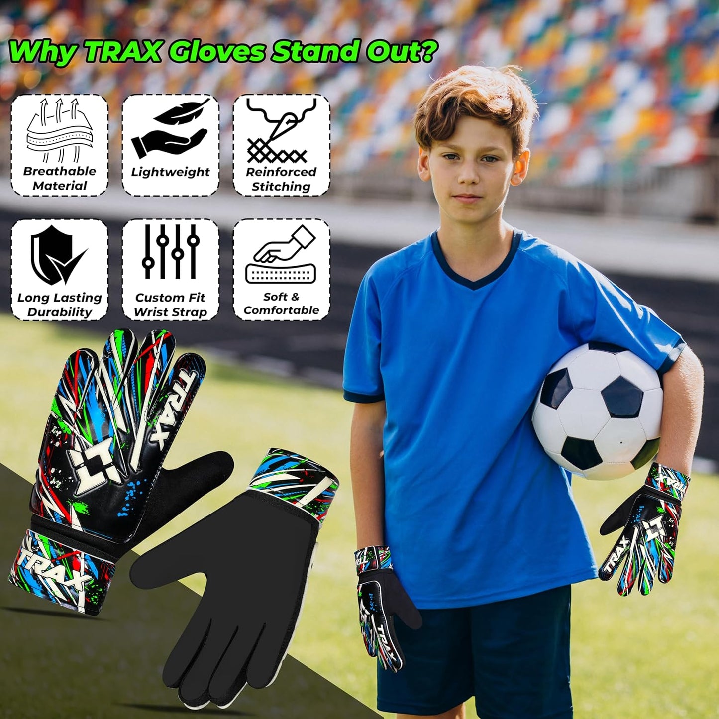 Skiennix Soccer Goalie Gloves - Youth & Adult Football Goalkeeper Gloves with Anti-Slip Grip & Finger Protection