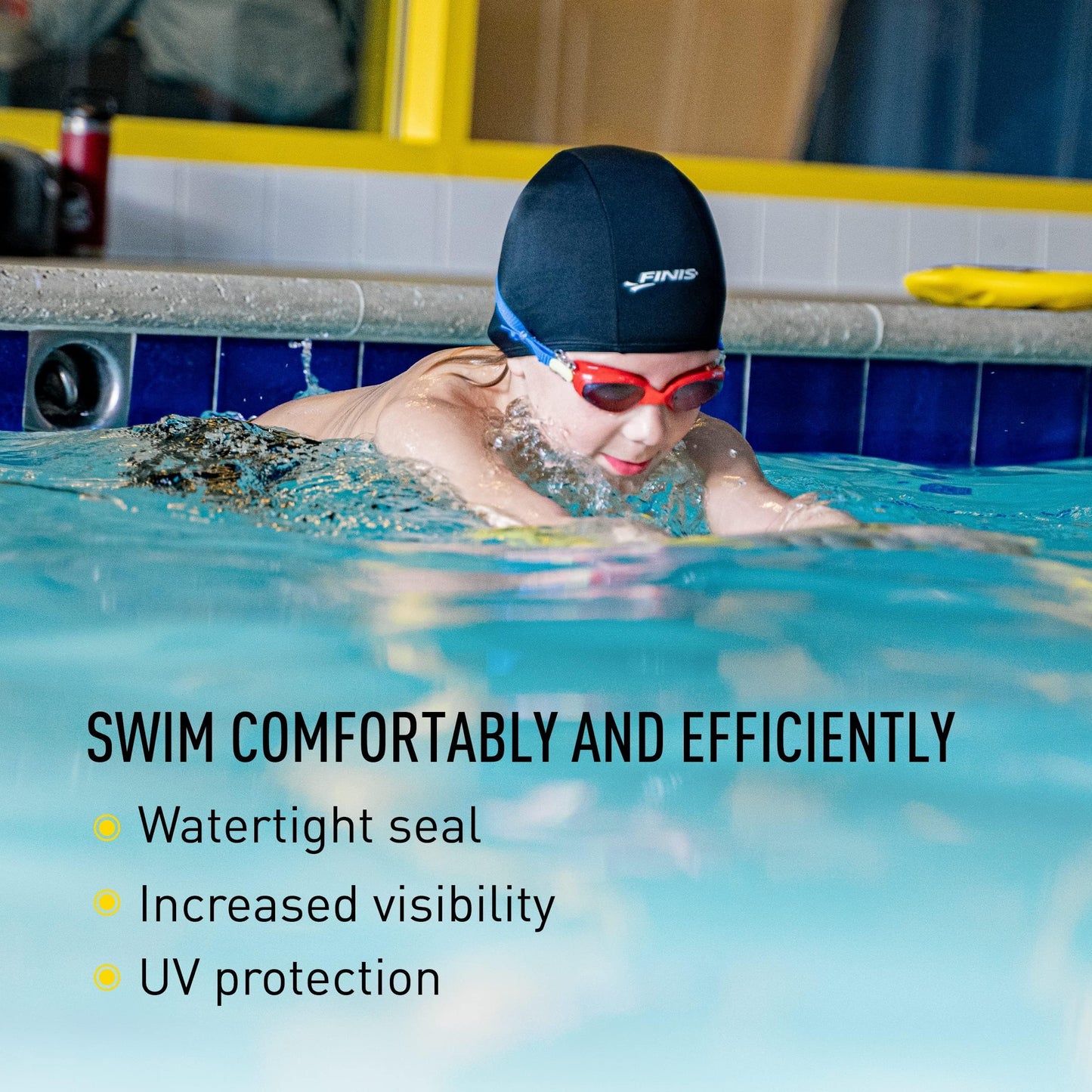 FINIS Betta Swim Goggles for Kids - Ages 5-10 - UV Protection - Anti-Fog Lenses - Soft Silicone Fit - Red/Blue