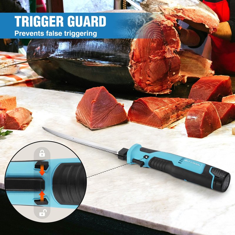 FLISSA Cordless Electric Fillet Knife for Fish with 8" and 10" Stainless Steel Blades, 12V Rechargeable Electric Knife with Non-Slip Handle, 2 Packs Long Lasting Lithium-ion Battery, Portable Carry Case