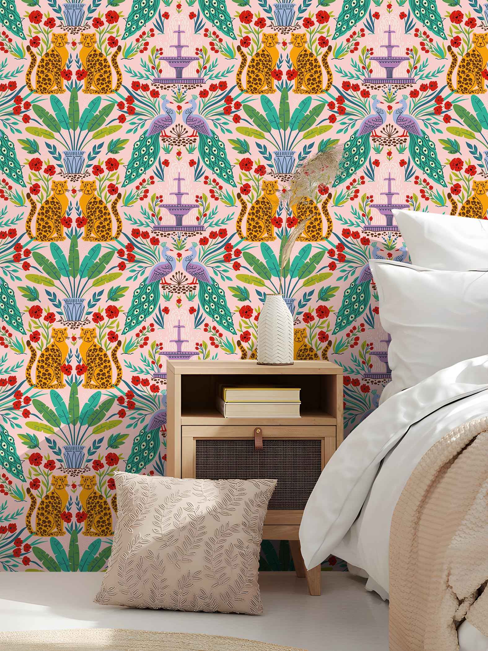 Luvdecor Wallpaper Peel and Stick Leopard Jungle Animal Wallpaper for Renter Removable Boho Leaf Wallpapers for Bathroom Self Adhesive Contact Paper for Cabinets 17.5 x 118 in