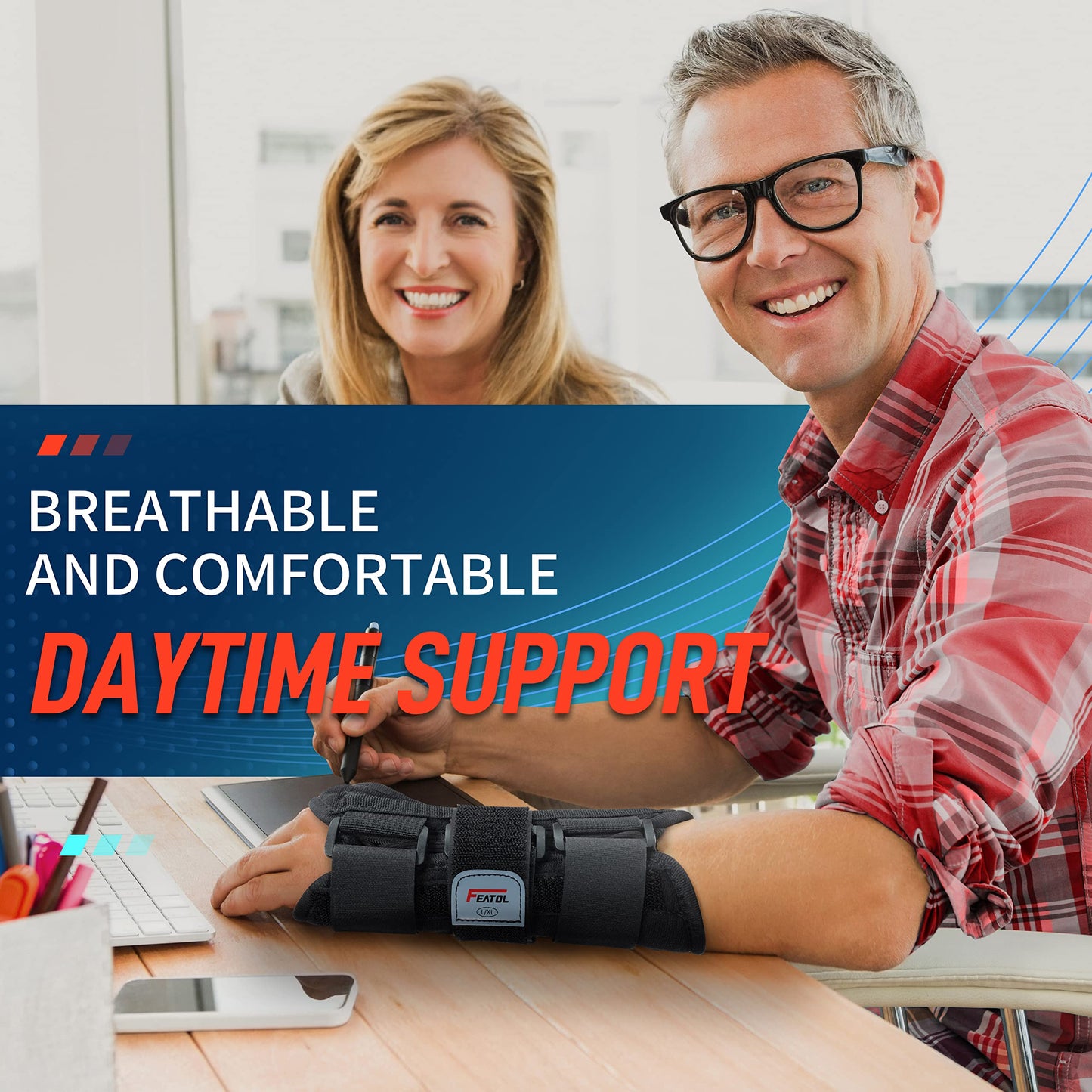 FEATOL Carpal Tunnel Wrist Brace Night Support 2 Pack - Wrist Splint for Pain Relief Tendonitis, Sprained, Arthritis - Metal Splint Stabilizer With Hand Brace -FOR Sleeping Women Men -Right&Left(M/L)