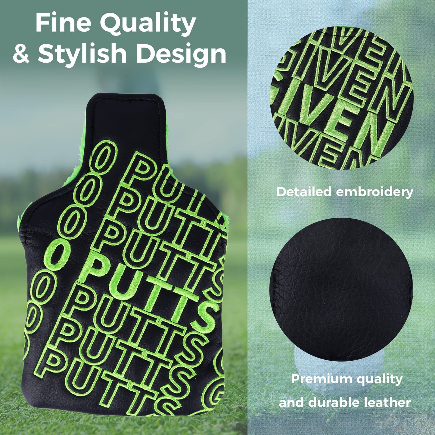 Studio Crafted 0 Putts Given Golf Putter Cover Square Mallet Magnetic (Black)