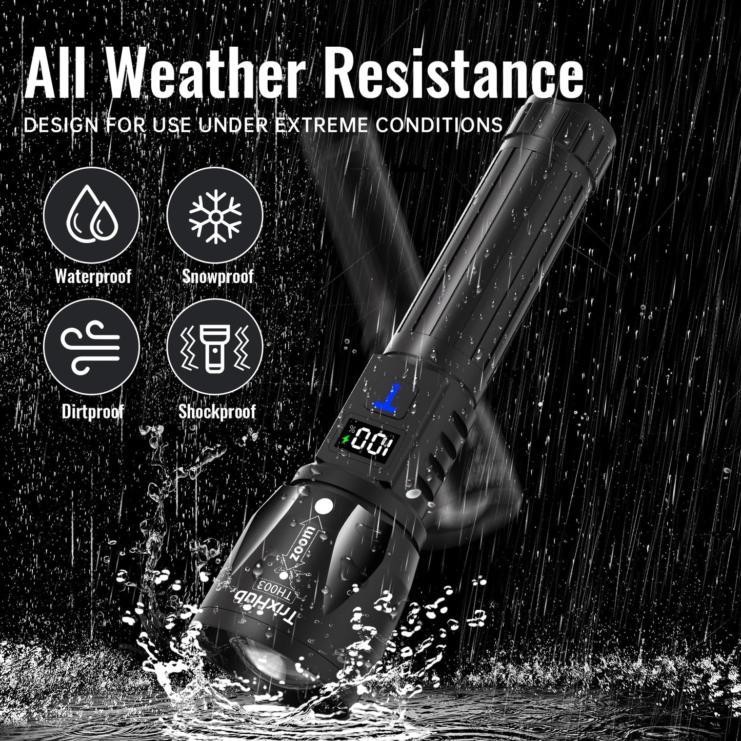 TrixHub Rechargeable Flashlights 3Pack High Lumens, 5Mode Rechargeable Flashlights with LCD Digital Display, Super Bright Flashlight Adjustable Flash Light, High Powered LED Flashlight for Emergency