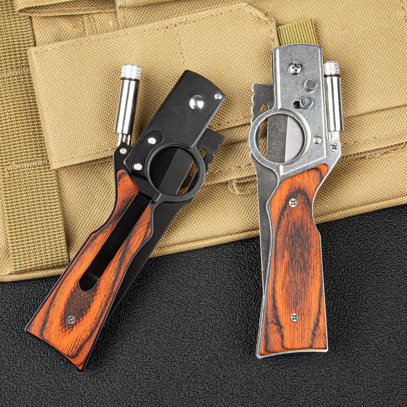 Whomyis 2 Pcs Pocket Knife Ak47 Folding Knife Stainless Steel Blade Lightweight Wooden Handle, Gifts for Men