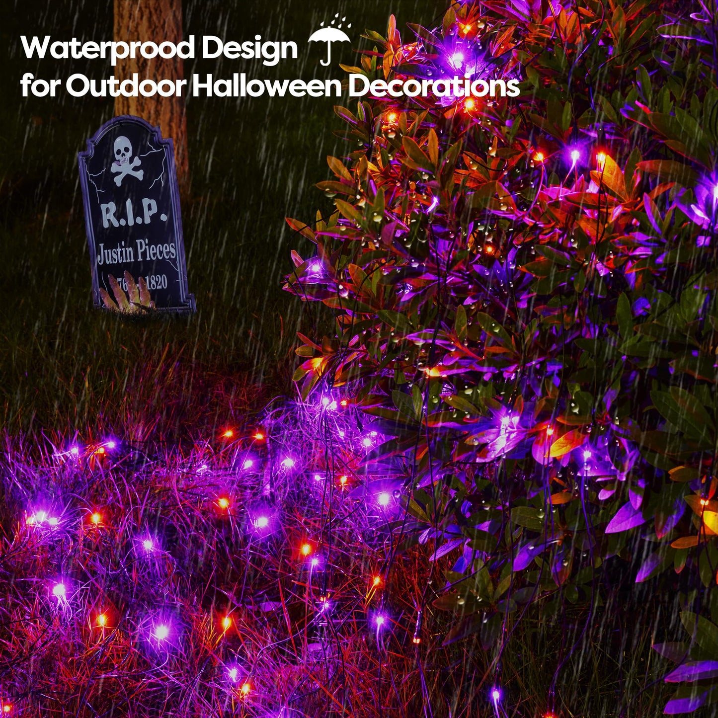 WBao Halloween Lights Outdoor 200LED 8.4ft x 5.2ft Orange Purple Halloween Net Lights with 8 Modes, Timer, Connectable, Waterproof & Dark Green Wire for Lawn, Bushes, Trees, Outdoor Holiday Decor