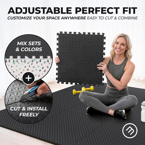 Bemaxx Gym Mats Set - 12 Pcs EVA Interlocking Foam Tiles | 48 Sq Ft Protective Flooring for Home Workouts