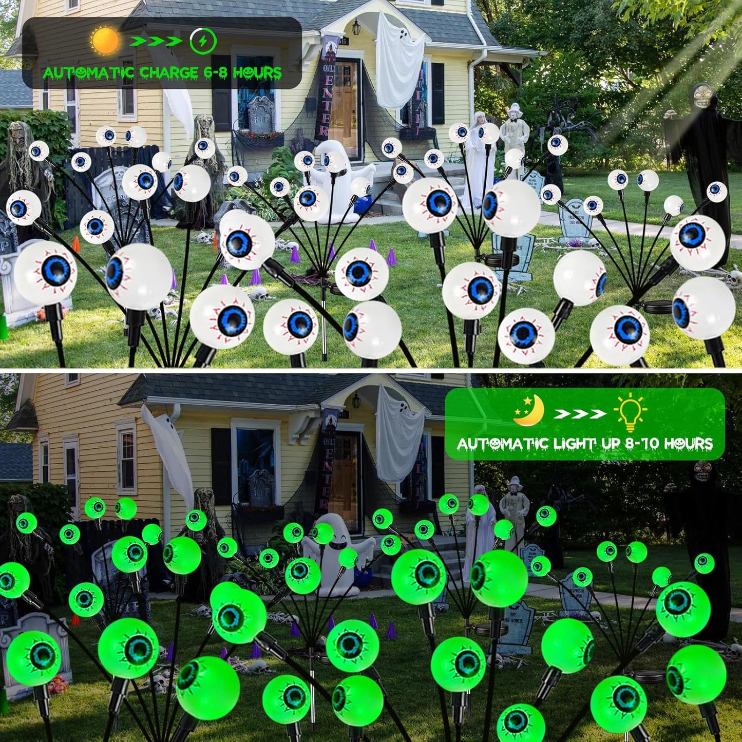 36 LED Solar Eyeball Lights - 6 Pack Halloween Outdoor Decorations, Waterproof Firefly Lights for Pathway & Garden