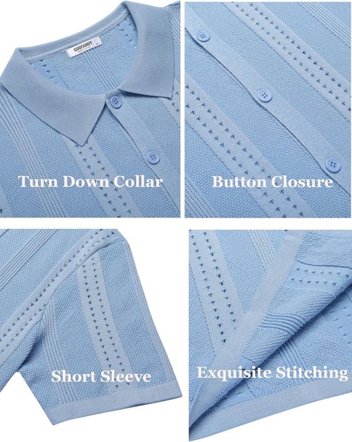 COOFANDY Men's Knit Polo Shirt - Short Sleeve Casual Summer Beachwear | Stylish & Comfortable