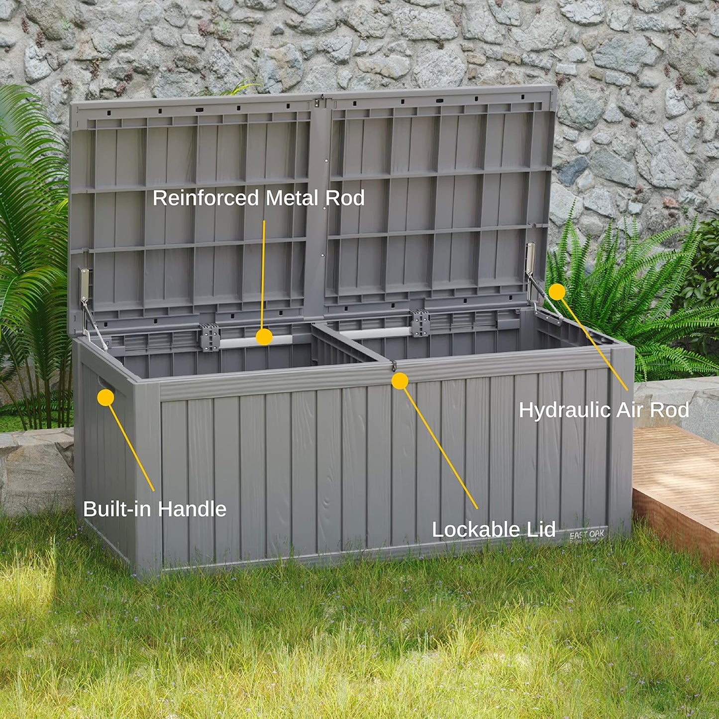 31 Gallon Waterproof Outdoor Storage Box - Lockable Resin Deck Bin for Patio Cushions & Tools - UV Resistant, Black
