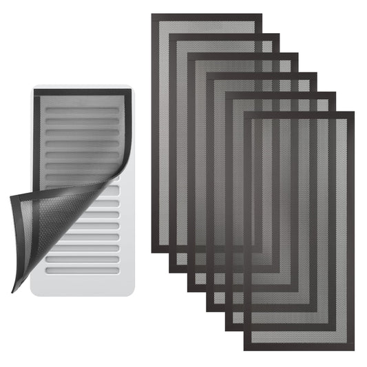 6 Pack Strong Magnetic Floor Vent Cover - PVC Mesh Register for Wall Ceiling Floor Catch Debris Hair Insect (Black, 5.5 x 12 Inch)