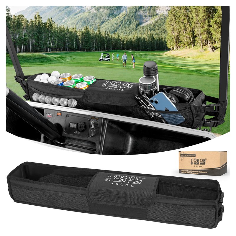 10L0L Universal Golf Cart Basket, No-Drilling Front Inner Dash Organizer for Yamaha, EZGO & Club Car, Heavy-Duty 1680D Oxford Fabric Dash Tray with Reinforced PE Support Frame
