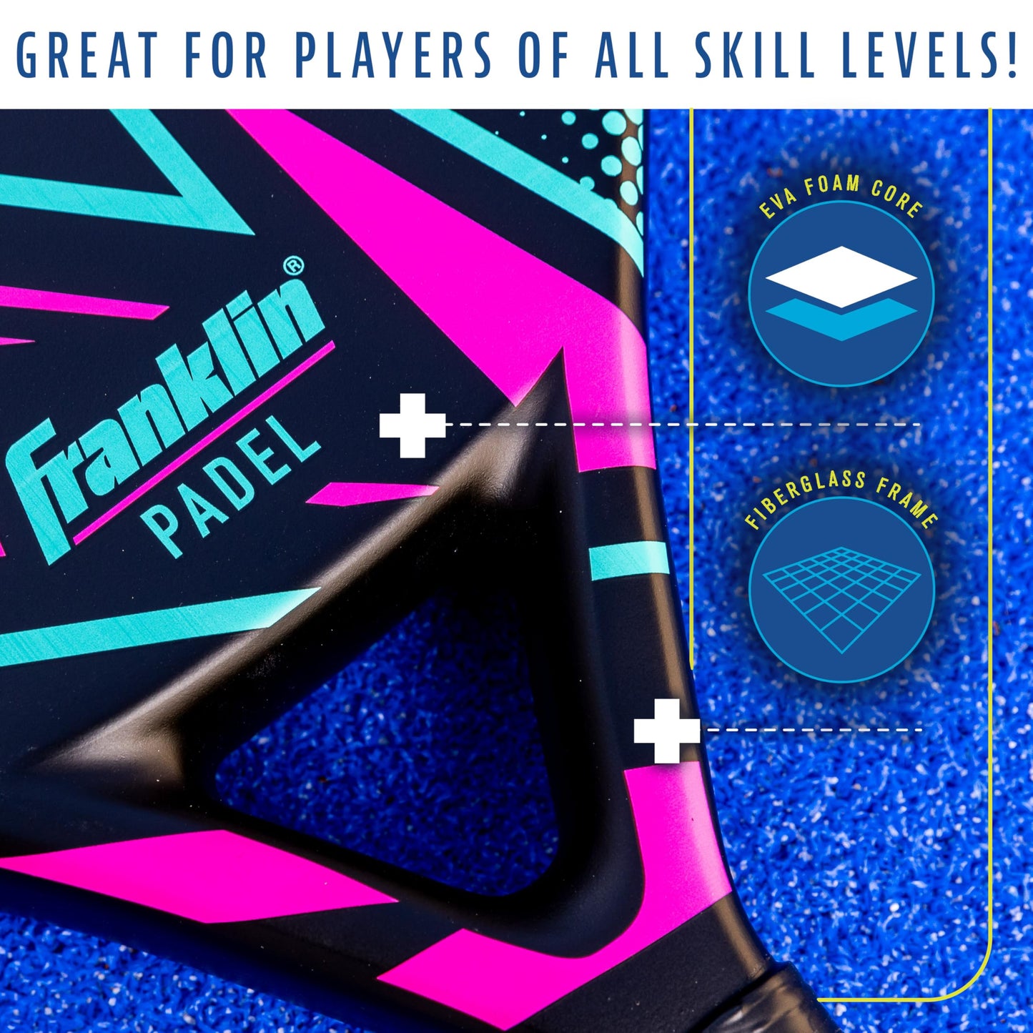 Franklin Sports - Axel Padel Set - 2 Fiberglass Rackets with Foam Core, Padel Balls, & Carrying Case