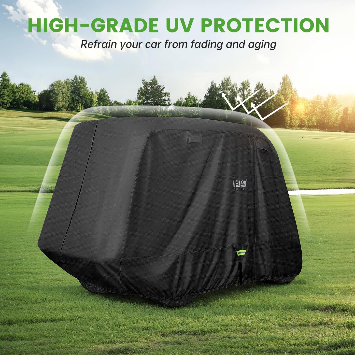 10L0L 2/4/4+2 Passenger Golf Cart Cover Upgrade Extended Roof, 600D Waterproof Snowproof Windproof Sunproof Durable Full Golf Cart Covers for Yamaha,EZGO,Club Car and Other
