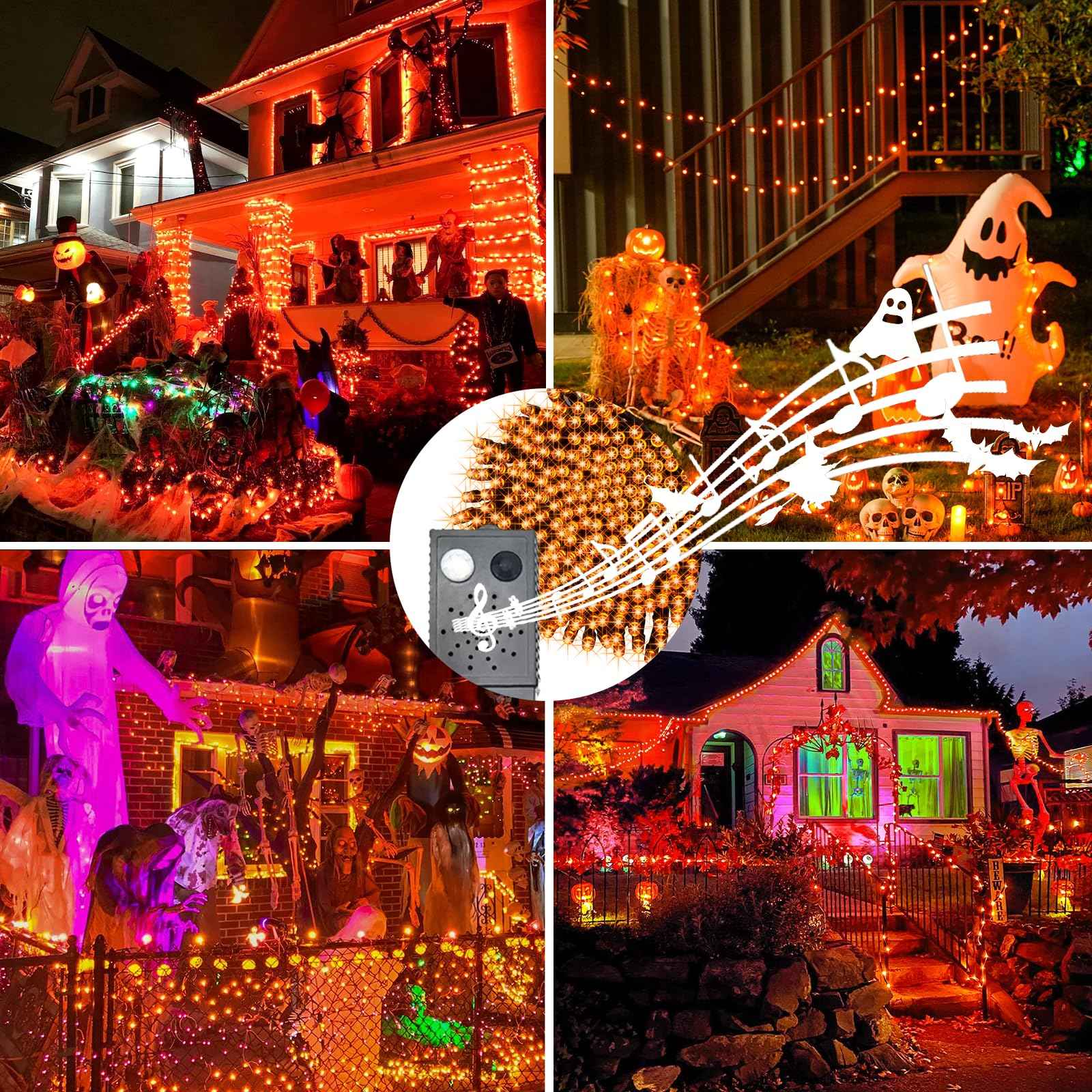 DOTWAYAW 400 LEDs Halloween LED String Lights with Spooky Music and Motion Sensor - Outdoor Waterproof Orange Lights with Sounds for Halloween Thanksgiving and Christmas Decoration