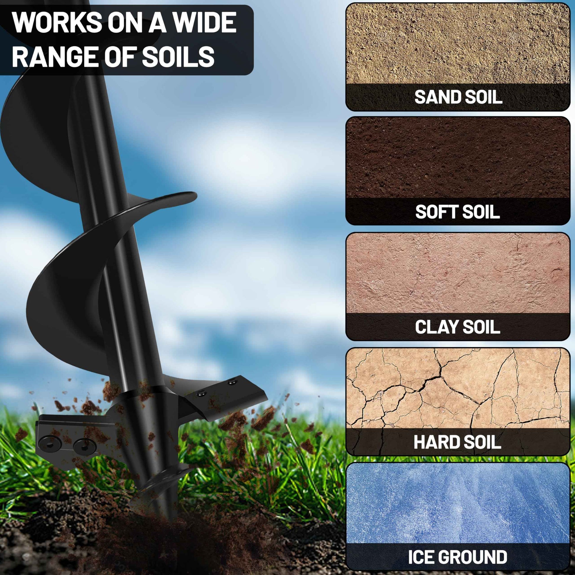 Lauyeboho 4x16 Upgraded Post Hole Auger - Auger Drill Bit for Planting,Spiral Drill Bit for Planting-Heavy-Duty Spiral Blade Garden Drill Bit for 3/8" Hex Drive Drill