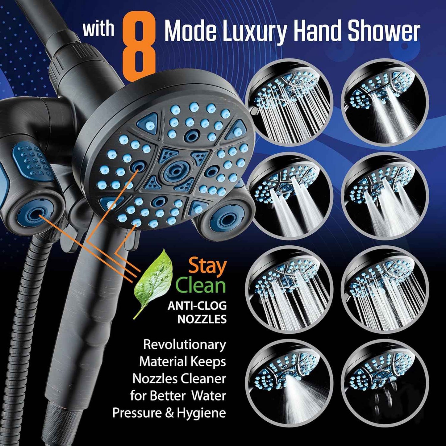 Polaris High Pressure Shower Head & Handheld Combo - 208 Settings, Magnetic Dock, Chrome Finish