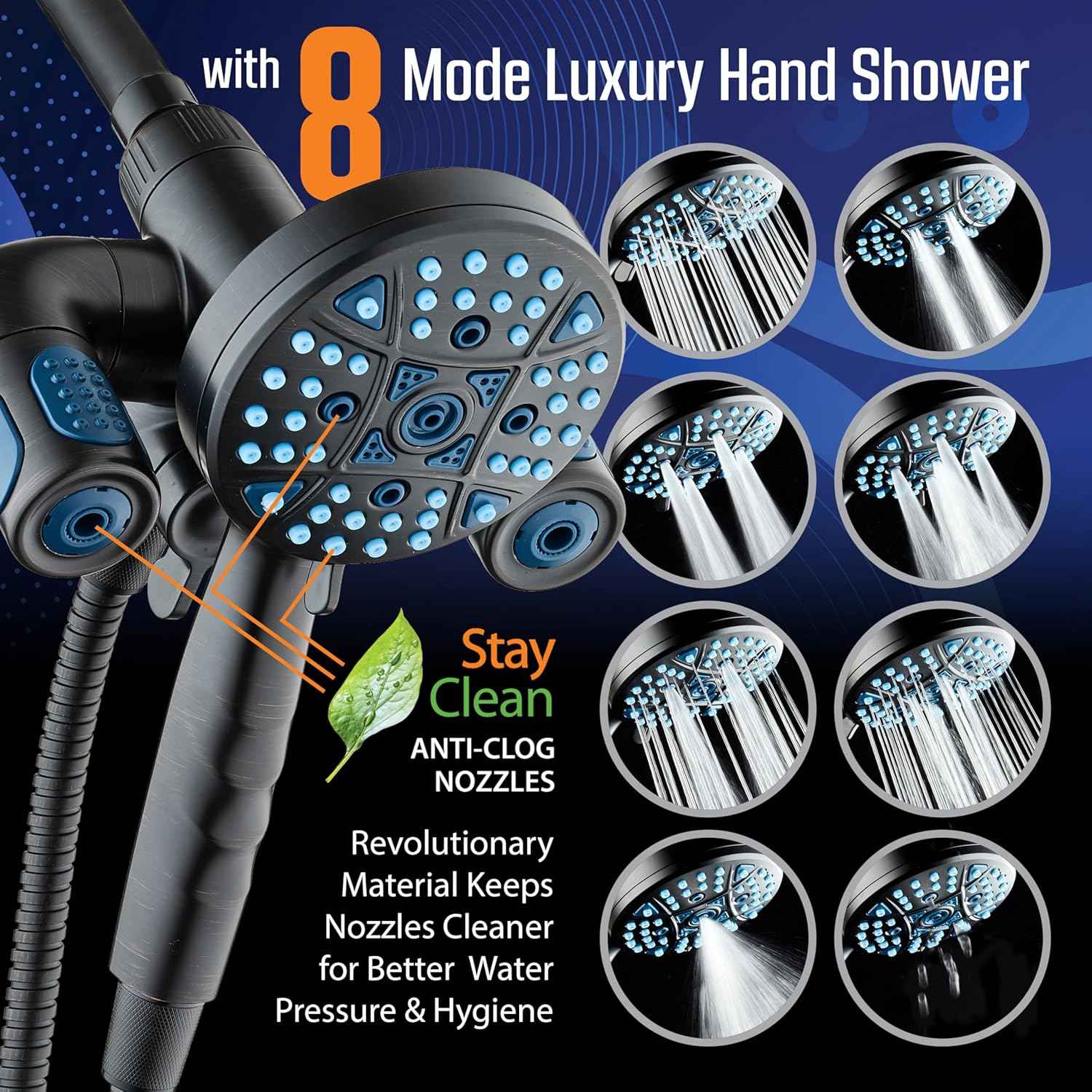 Polaris High Pressure Shower Head & Handheld Combo - 208 Settings, Magnetic Dock, Chrome Finish