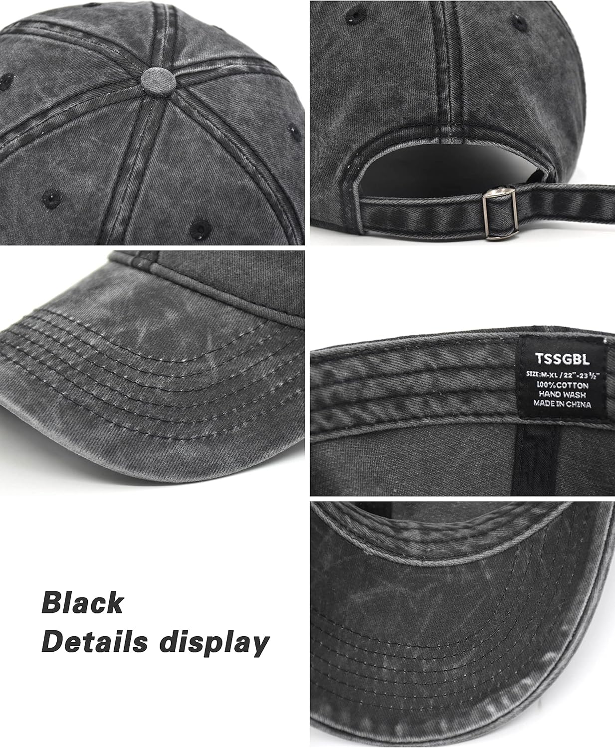 TSSGBL Vintage Cotton Baseball Cap - Unstructured Adjustable Distressed Dad Hat for Men & Women | Small - XXL