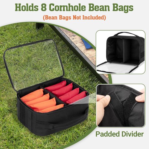 GOBUROS Cornhole Bag Carry Case - Holds Up to 8 Bags with Padded Divider & Portable Handle | Black