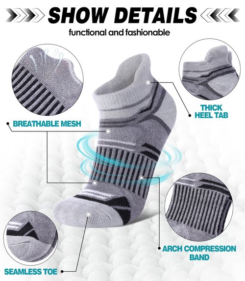 LANLEO Merino Wool Ankle Running Hiking Socks for Women Men Compression Support Thick Cushion No Show Socks 6 Pairs Mix Color A,Large