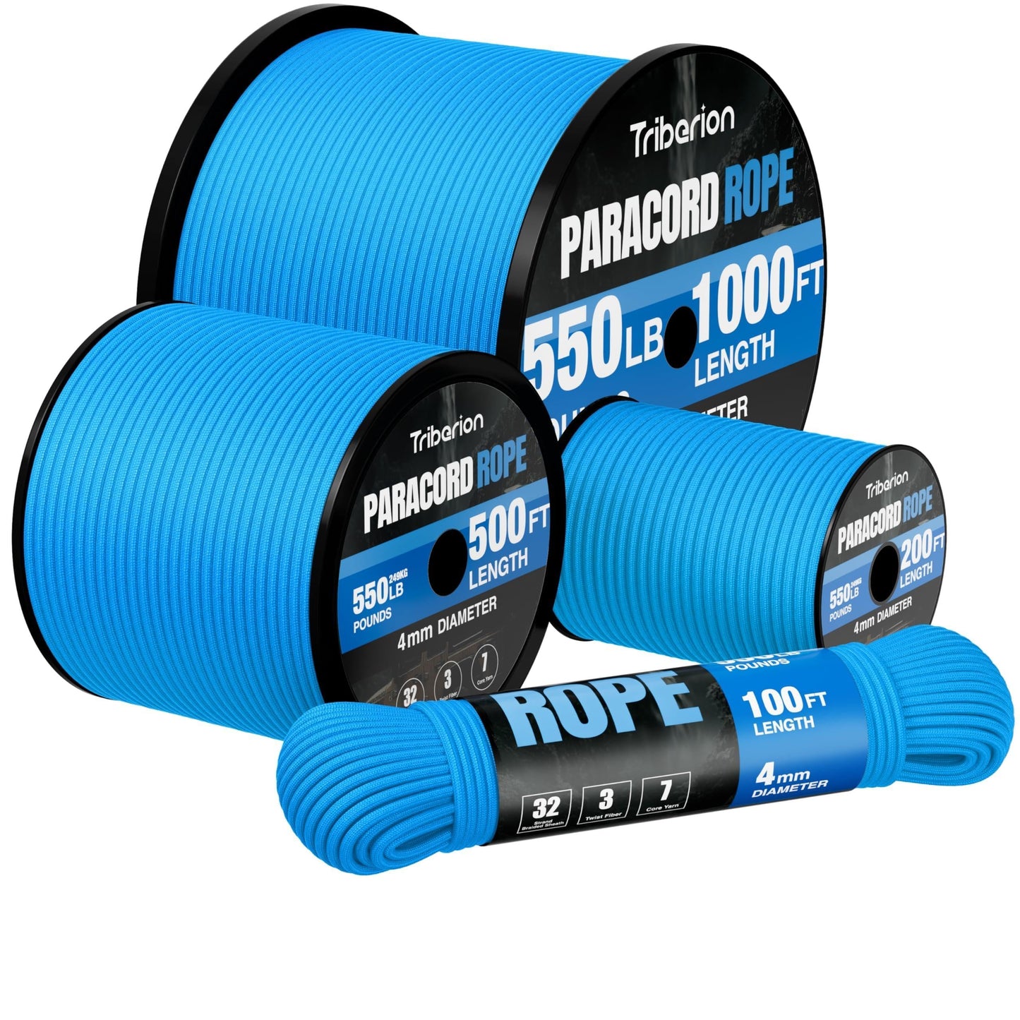 Paracord Rope 550 lb - 100ft 5/32" Parachute Cord 4MM 7-Strand para Cord - Heavy Duty Spool String for Survival,Camping Gear, Survival Bracelet, Clothesline - Blue