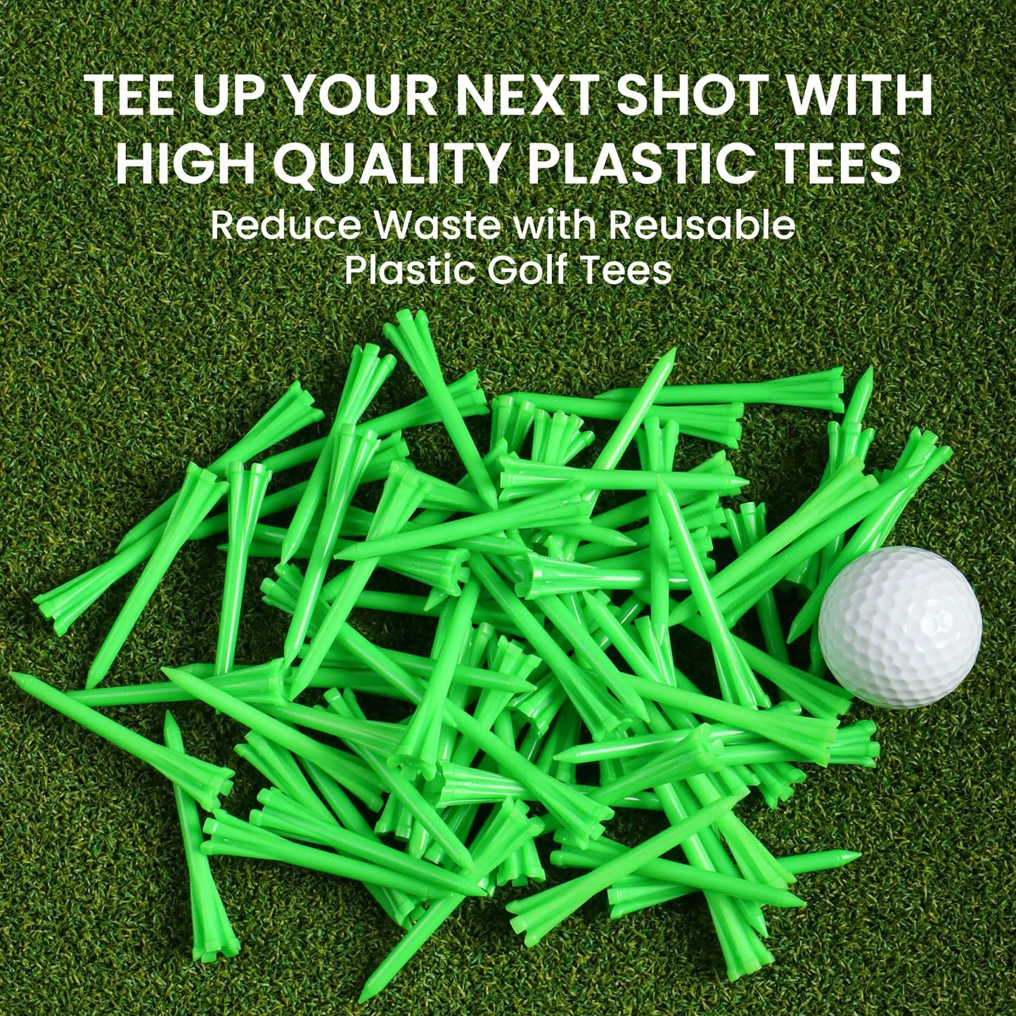 Golf Tees Plastic Unbreakable Easy to Find Bulk Value 200/500/1000 Count, 2 3/4 3 1/4 Inch Stable Tee Driving Range Reduce Friction, Green Red White USA Flag Practice (Green, 200 Count (3 1/4 Inch))