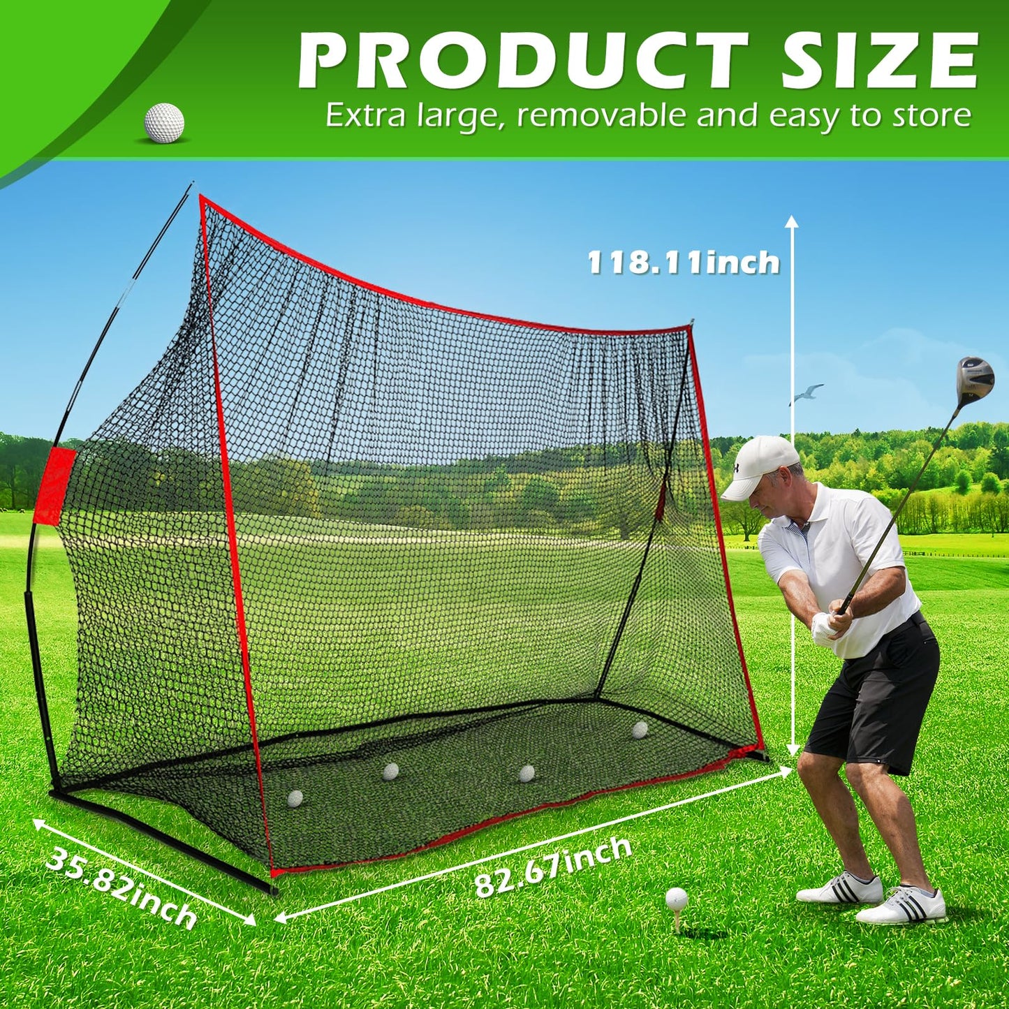 10 x 7ft Golf Net for Hitting, Chipping, Driving Training, Heavy Duty Golf Practice Net for Indoor, Backyard, Garage
