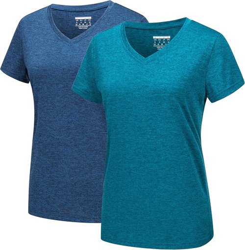 MAGCOMSEN Women's V-Neck Running Tees - Moisture-Wicking Short Sleeve Shirts | 2-Pack Summer Essentials