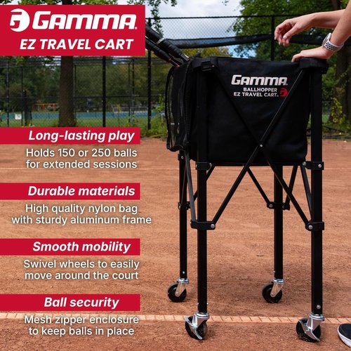 GAMMA Sports EZ Travel Cart - Portable Tennis & Pickleball Hopper with Premium Carrying Case | 150-250 Capacity