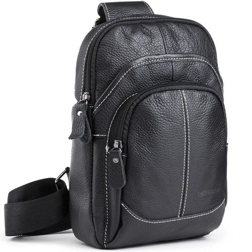 Chrysansmile Sling Bag for Men Black Crossbody Bags for Women Genuine Leather Cross Body Bag Mini Backpack for Travel Outdoor