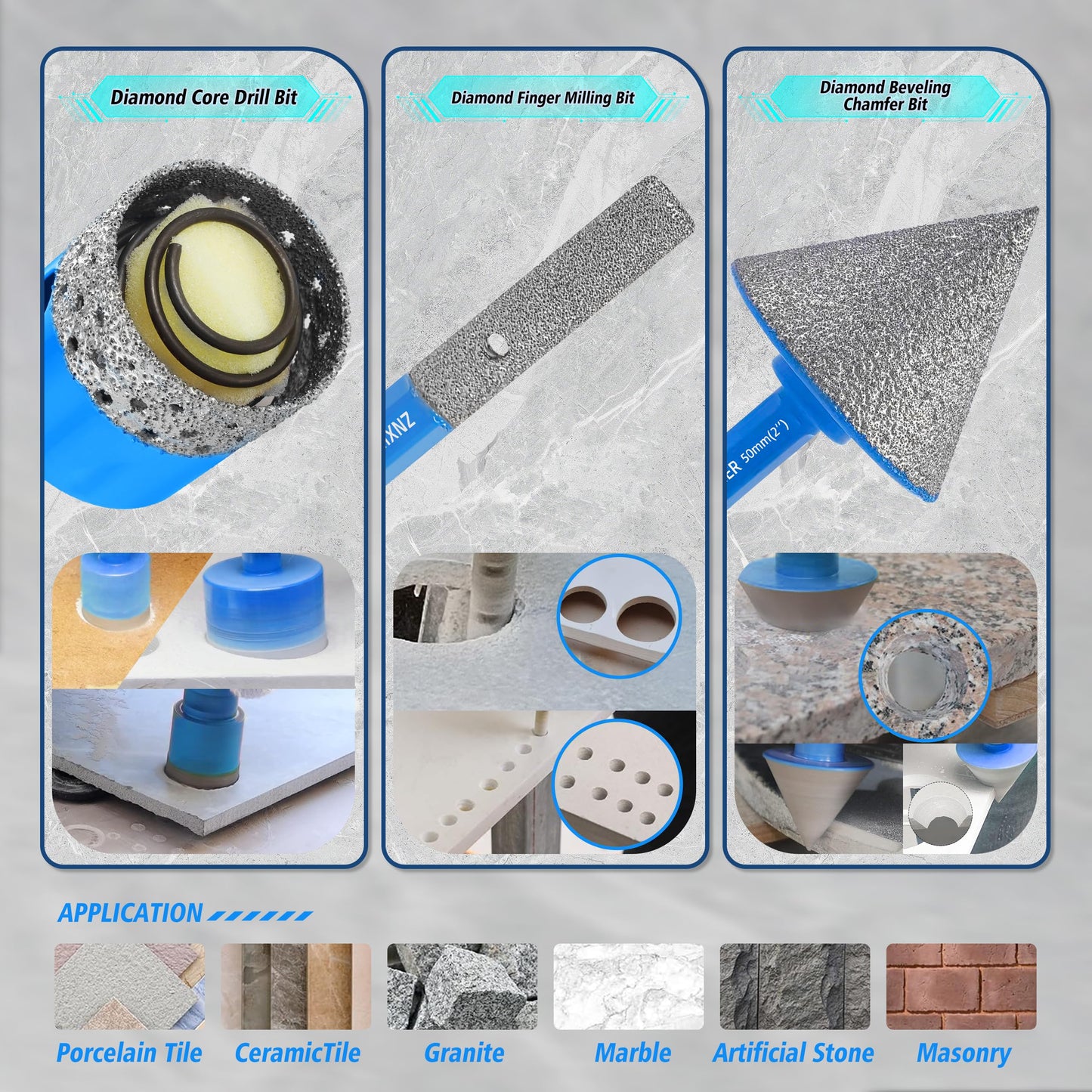 Diamond Tile Hole Saw Kit - ZNXIMER Porcelain Tile Drill Bits Set for Ceramic, Granite, Marble and More Drilling - 12pcs Diamond Core Drill Bits Set(6/8/10/20/25/28/32/35/45/65MM/2/10MM)