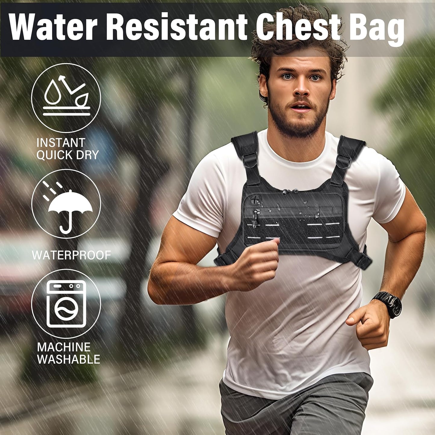 MOZETO Running Vest for Men - Lightweight, Water-Resistant Chest Pack with Reflective Back & Extra Storage