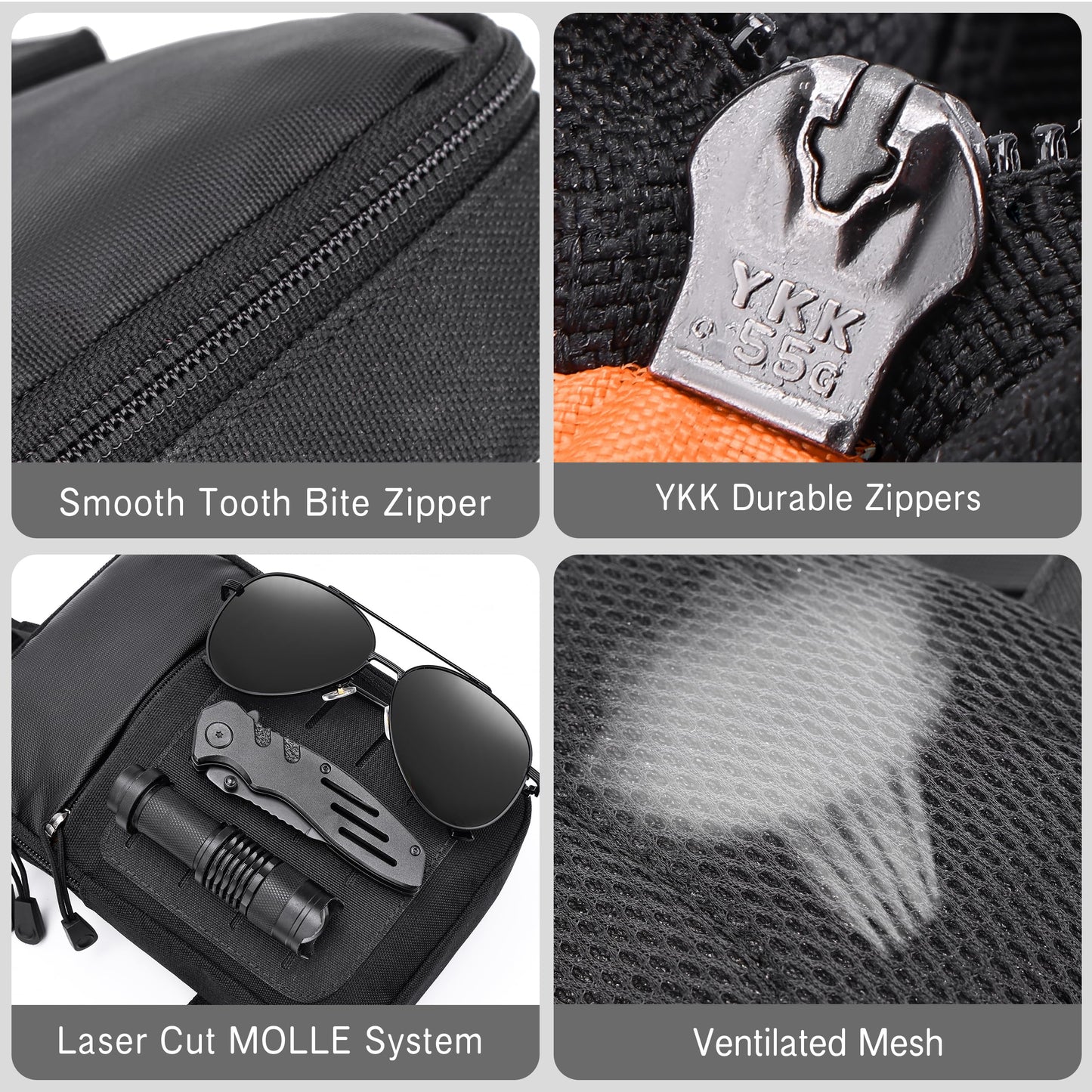 MOZETO Small Cross Body Bag, Mens Tactical Mini Sling YKK Zipper MOLLE Chest Bag Phone Holder Utility Chest Side Pack with 270° Buckle & Keychain