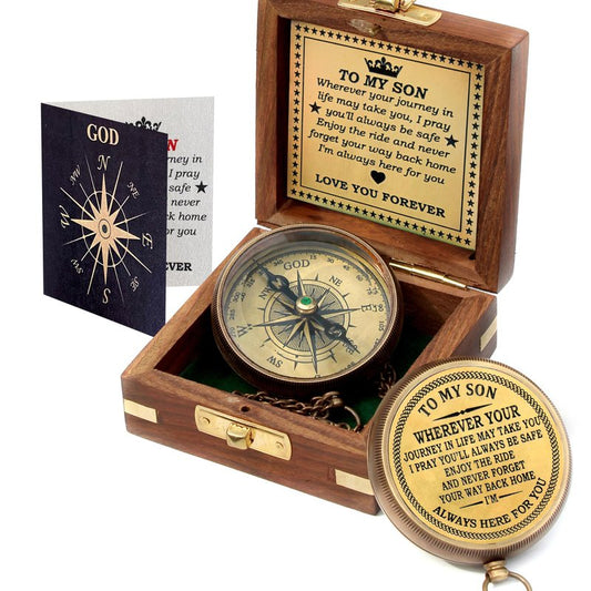 to My Son Compass with Wooden Box Son Gifts from Mom to My Son Inspirational Quote Engraved Compass Gift, Father to Son Gifts, Birthday, Baptism, Christmas, Graduation Day Gifts