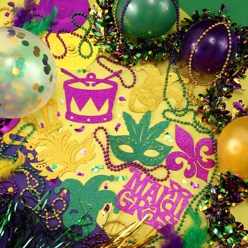 Motionchic 78 Pcs Mardi Gras Parade Golf Cart Decorations Float Golf Cart Mardi Gras Decor Purple Green Gold Balloon Tinsel Garland Banner Mask Curtain Hanging Swirl Decorations for Carnival Party