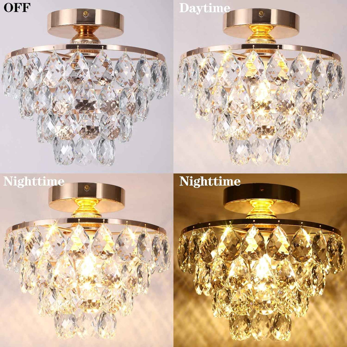 Gold Crystal Mini Chandelier - Modern Flush Mount Ceiling Light for Hallway & Bedroom