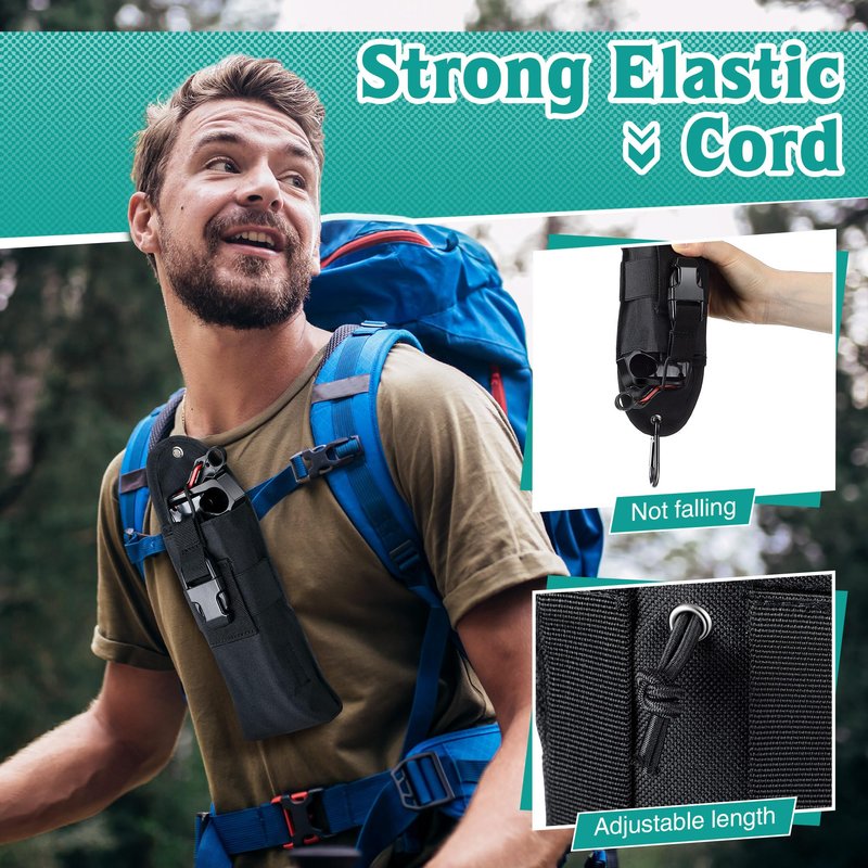 2 Pack Bear Spray Holster with Quick Release Buckle (Spray Not Included), Nylon Holster with Hook & Loop for 7.9 & 9.2fl Oz Canister, Portable Pouch & Elastic Cord Design for Hiking, Camping (Black)
