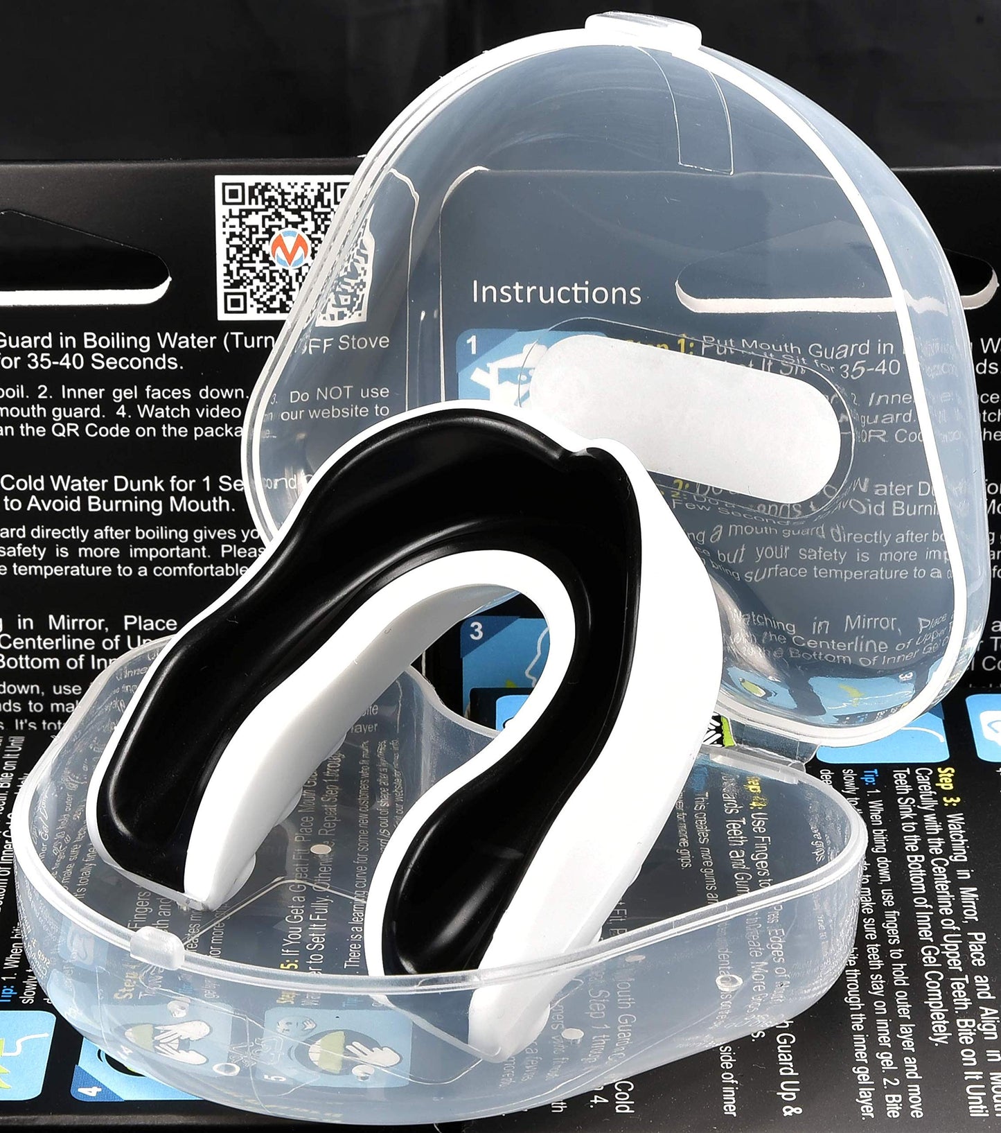 Oral Mart Adult Mouth Guard (Color: White/Black) - Sports Mouthguard for Karate, Boxing, Martial Arts, Football, MMA, Sparring, Hockey, Rugby, BJJ, Muay Thai,Soccer