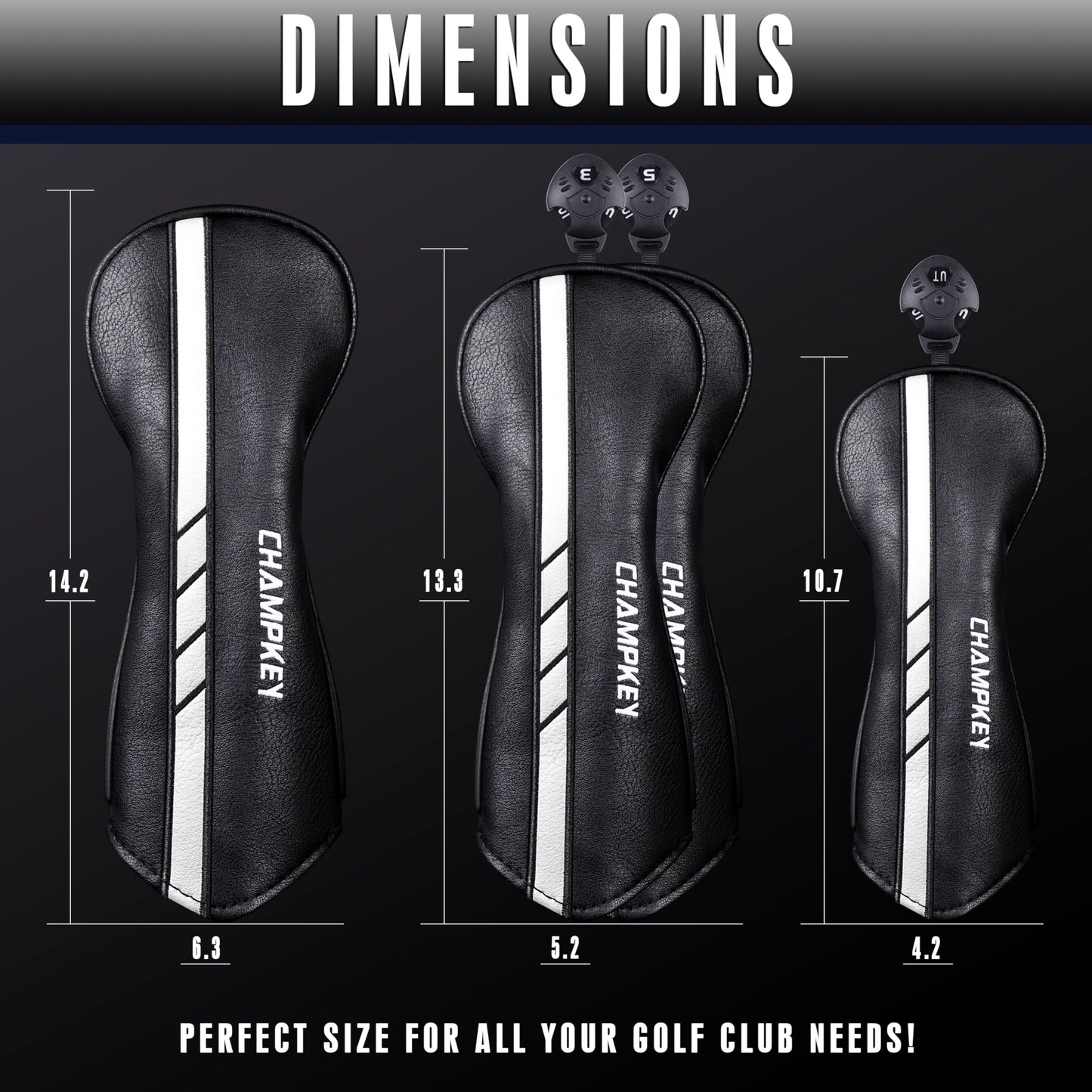 CHAMPKEY Premium Golf Head Covers for Woods and Driver - Advanced Polyurethane Synthetic Leather Golf Club Covers - Choose Between Single Cover and Full Set Covers (Black-4 Head Covers (No.1,3,5,X))